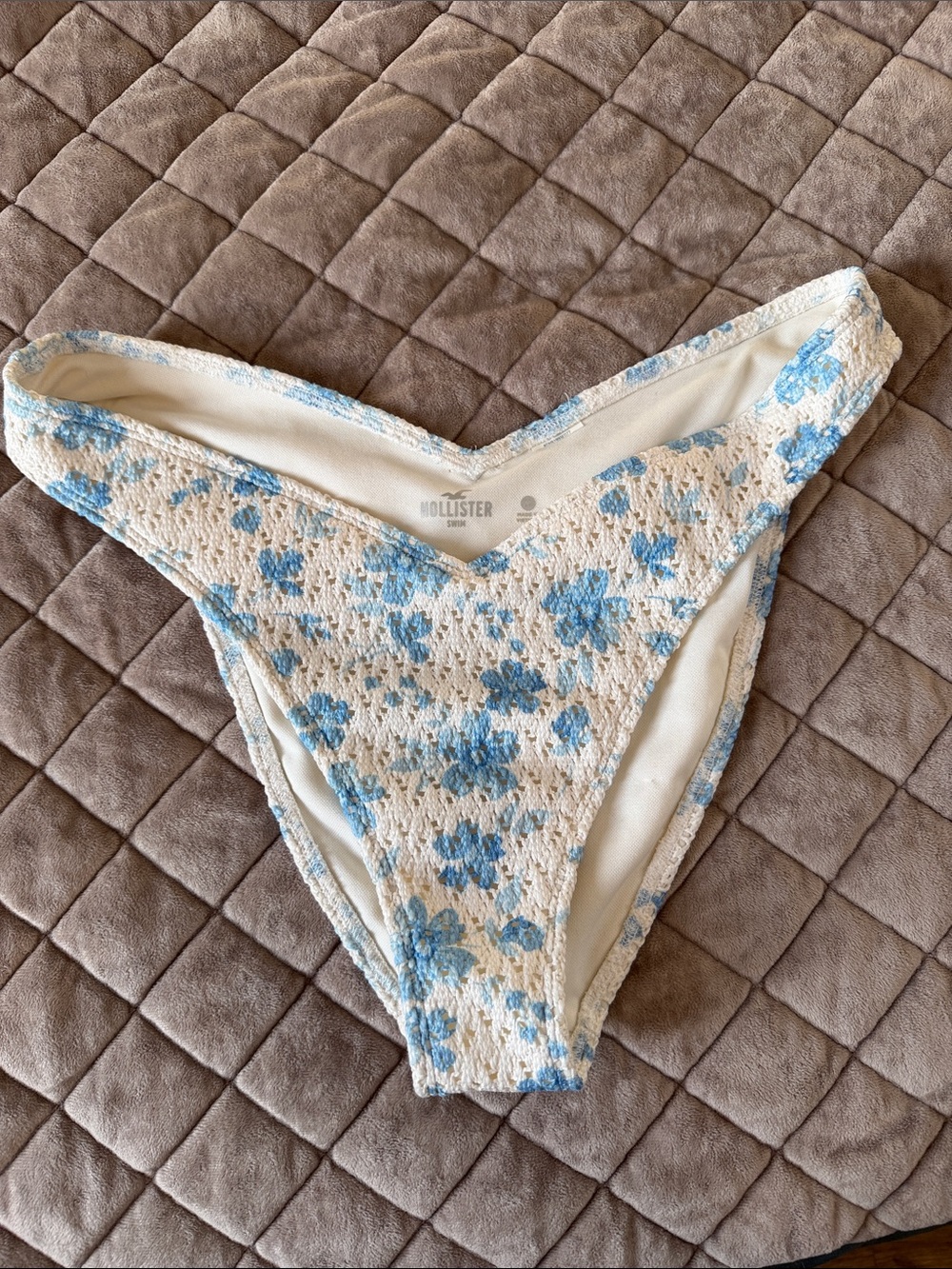 Hollister Cream Bikini Bottoms with Light Blue Floral Print